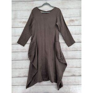 DODO Korea Linen Flare Dress Women's Size 12‎ Brown Pockets